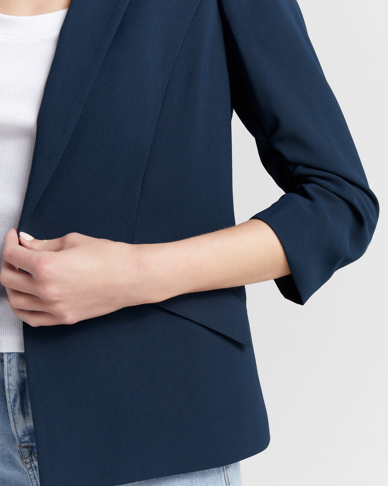 Navy $|& Skies Are Blue Shirred Sleeve Blazer - SOF Detail