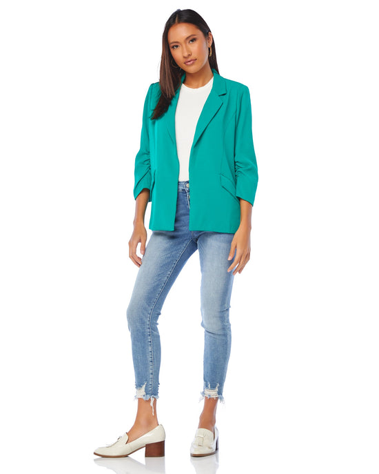 Kelly Green $|& Skies Are Blue Shirred Sleeve Blazer - SOF Full Front