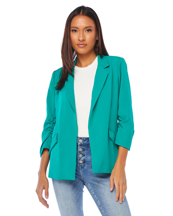 Kelly Green $|& Skies Are Blue Shirred Sleeve Blazer - SOF Front