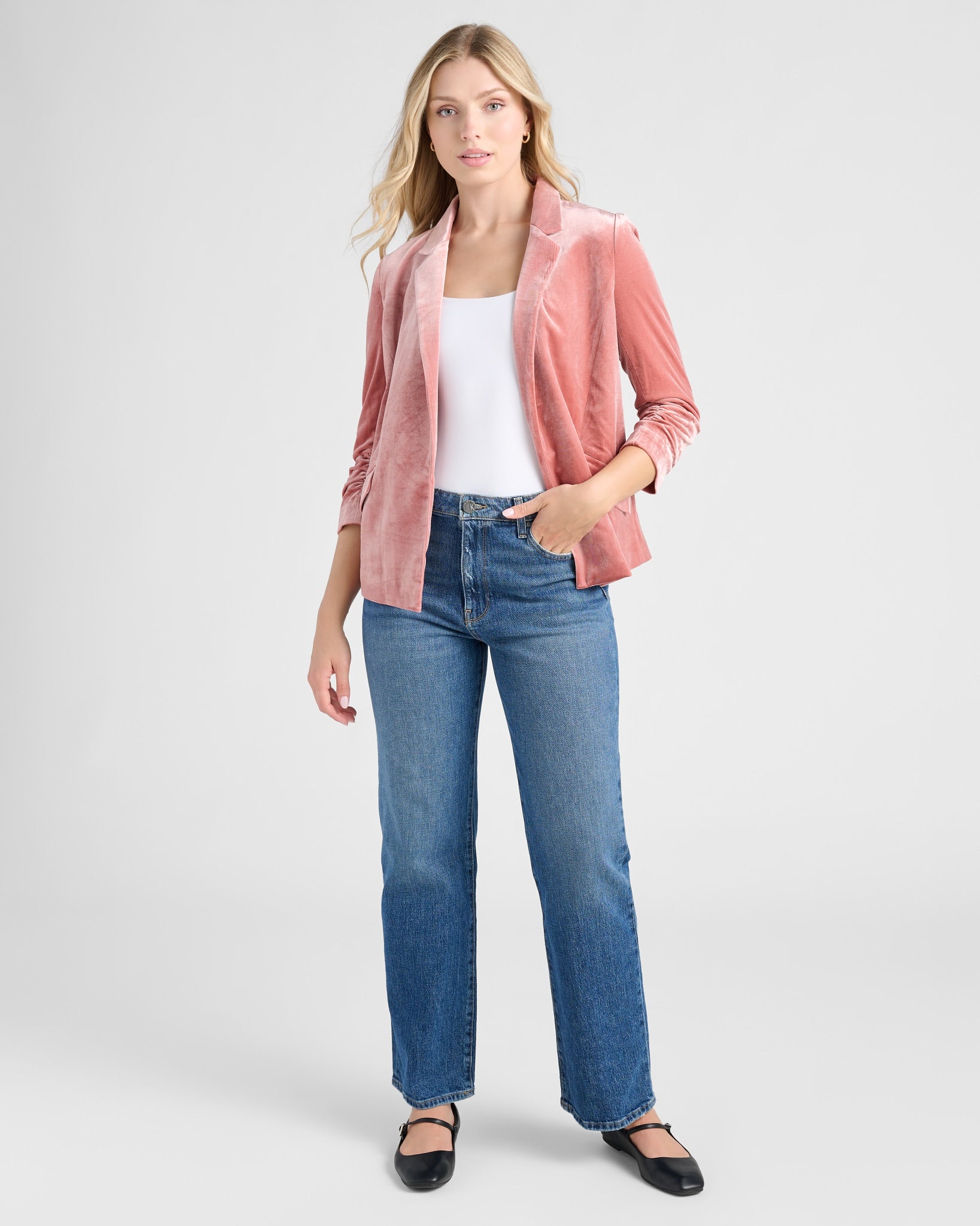 Dusty Rose $|& Skies Are Blue Velvet Blazer - SOF Full Front