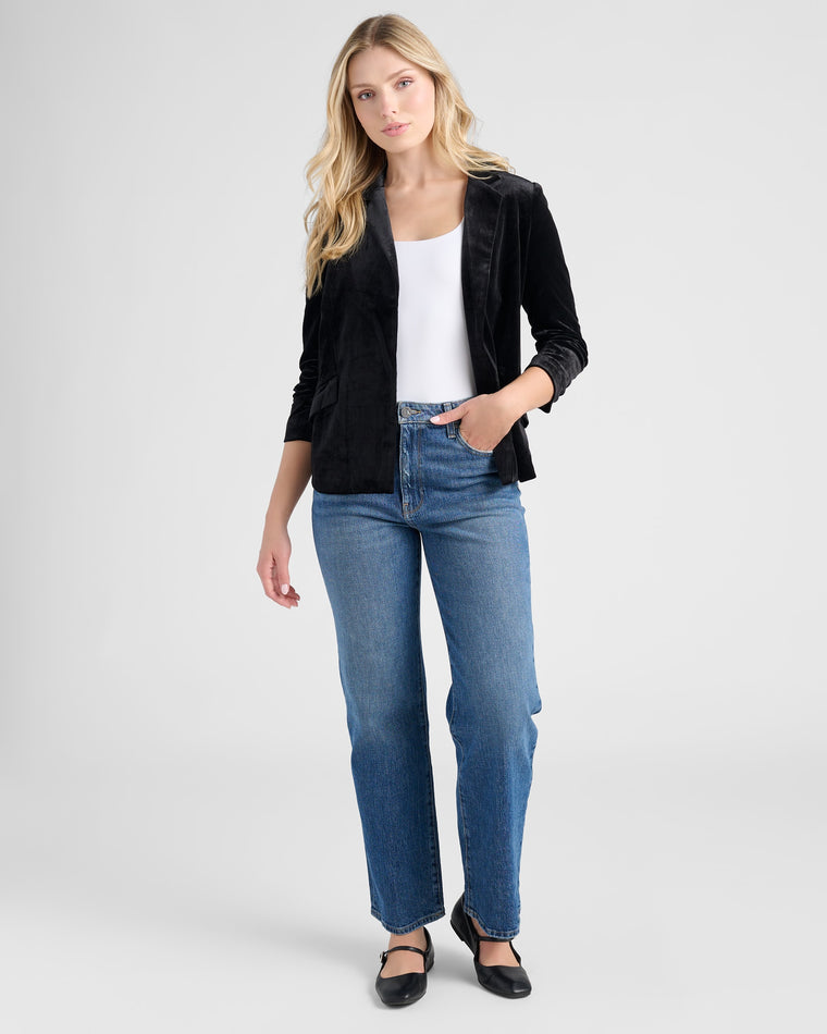 Black $|& Skies Are Blue Velvet Blazer - SOF Full Front