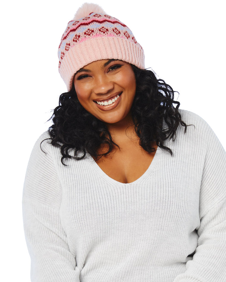 Pink $|& Fame Accessories Fair Isle Beanie - SOF Front