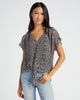 Floral Woven Tie Front V Neck Top