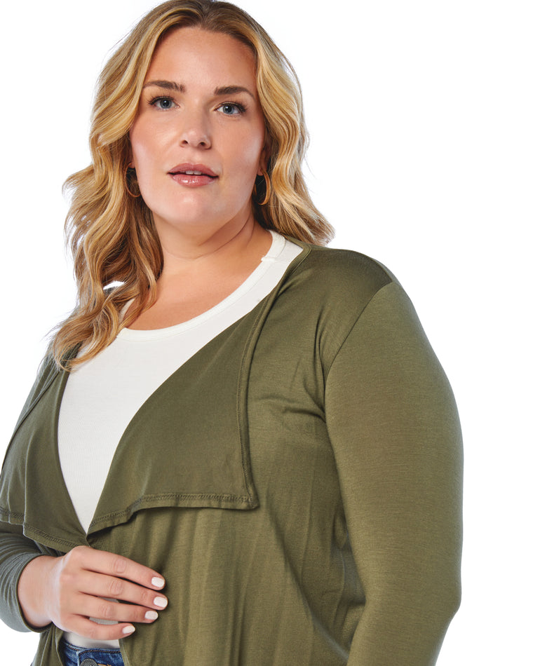 Olive Night $|& W. by Wantable Open Front Waterfall Cardigan - SOF Detail