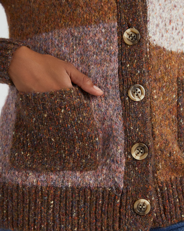 Mauve Chocolate $|& Lush Button Front Colorblock Cardigan - SOF Detail