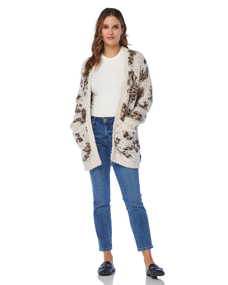 Oatmeal Leopard $|& B Collection by Bobeau Animal Popcorn Cardigan - SOF Front
