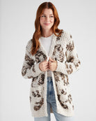 Oatmeal Leopard $|& B Collection by Bobeau Animal Popcorn Cardigan - SOF Front