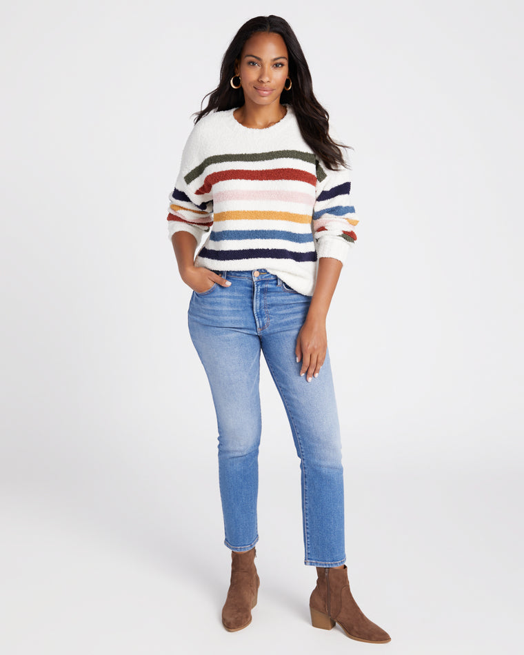Cream Multi $|& Lush Fuzzy Stripe Sweater - SOF Full Front