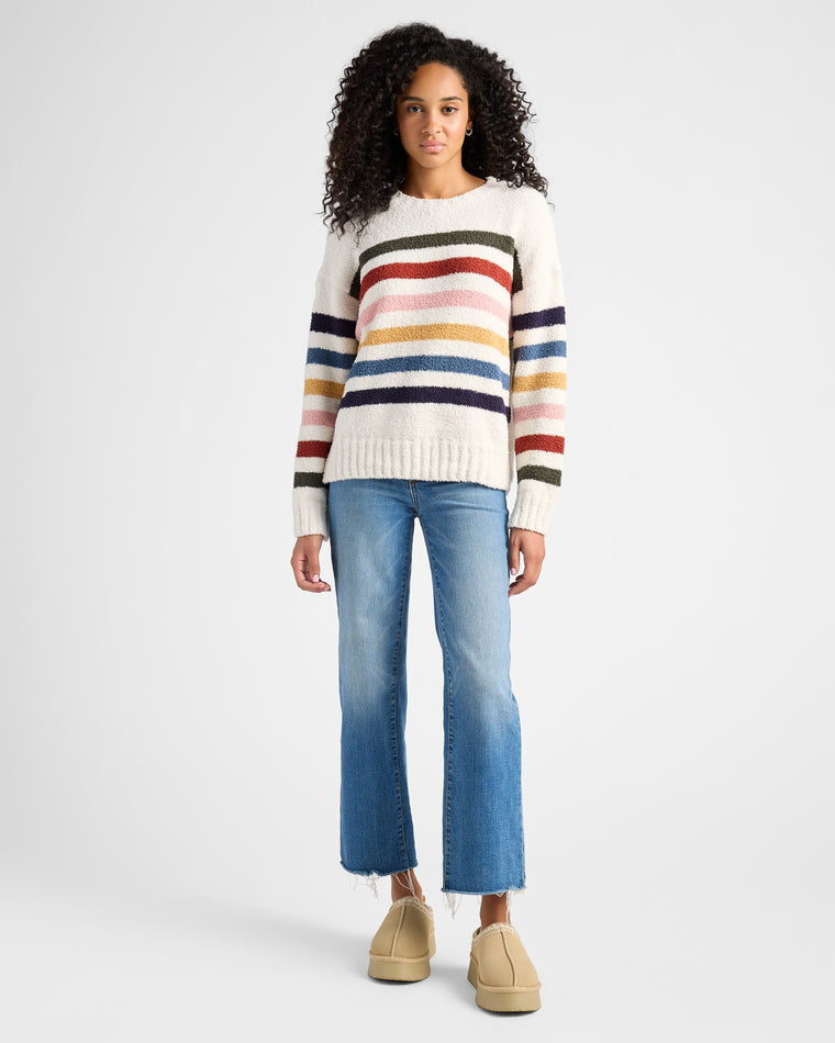 Cream Multi $|& Lush Fuzzy Stripe Sweater - SOF Full Front