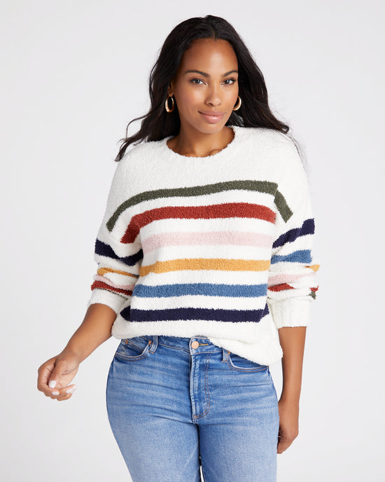 Cream Multi $|& Lush Fuzzy Stripe Sweater - SOF Front