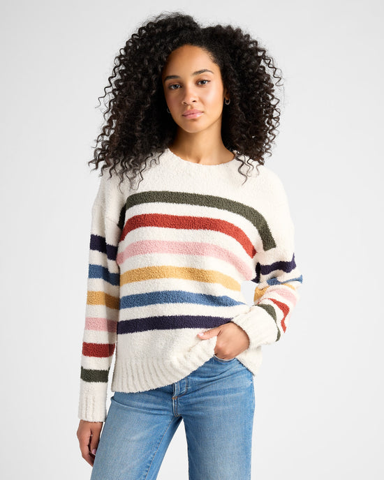 Cream Multi $|& Lush Fuzzy Stripe Sweater - SOF Front