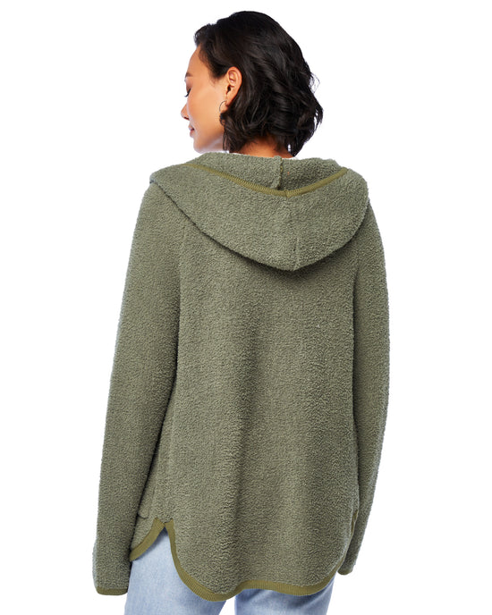 Olive $|& Be Cool Fuzzy Hooded Open Cardigan - SOF Back