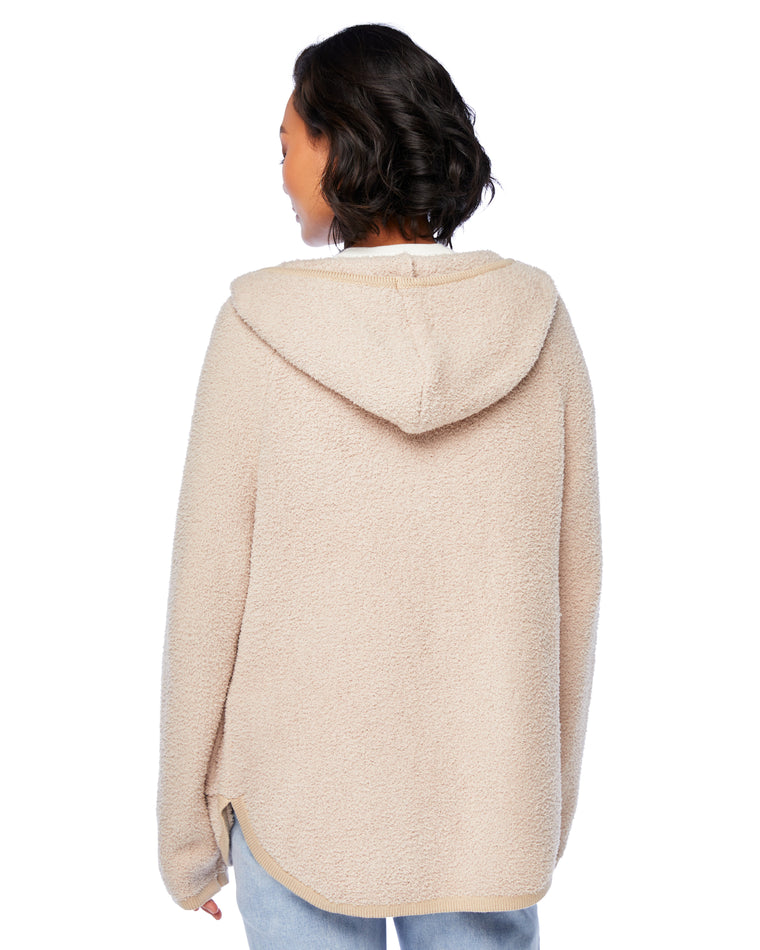 Taupe $|& Be Cool Fuzzy Hooded Open Cardigan - SOF Back