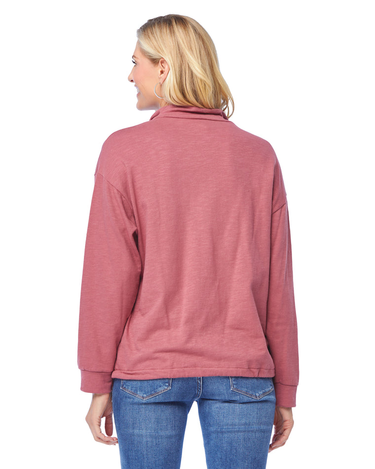 Mauve $|& Vanilla Bay Quarter Zip French Terry Knit Top with Drawstring - SOF Back
