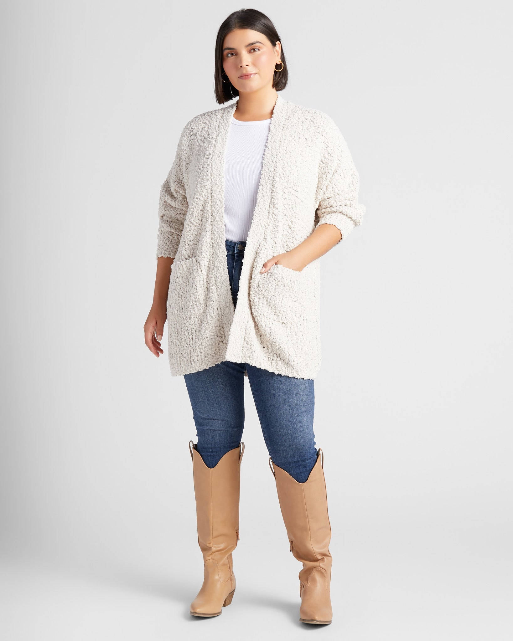 Cream $|& Bobeau Two Pocket Popcorn Cardigan - SOF Full Front