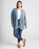 Light Peacock $|& Bobeau Two Pocket Popcorn Cardigan - SOF Full Front