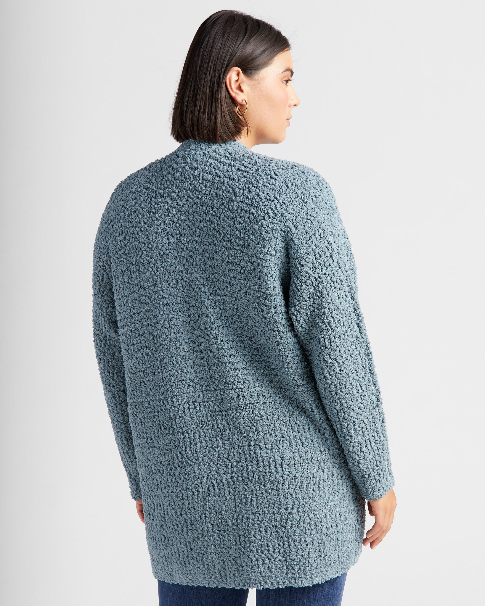 Light Peacock $|& Bobeau Two Pocket Popcorn Cardigan - SOF Back