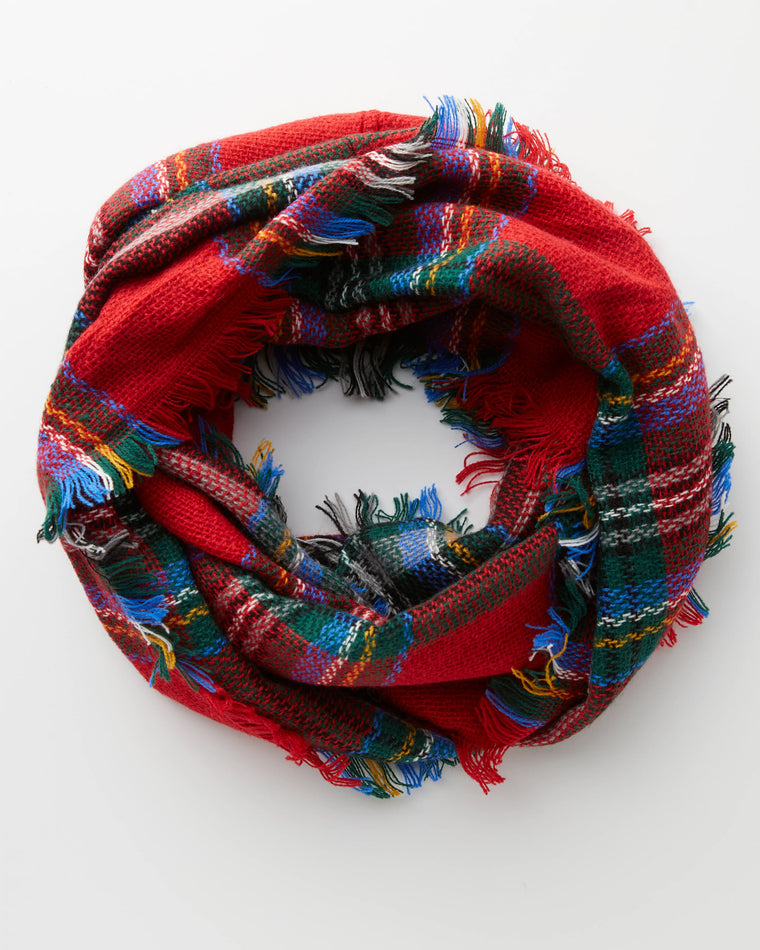 Red $|& Elegant Essence Woven Paid Infinity Scarf - Hanger Front