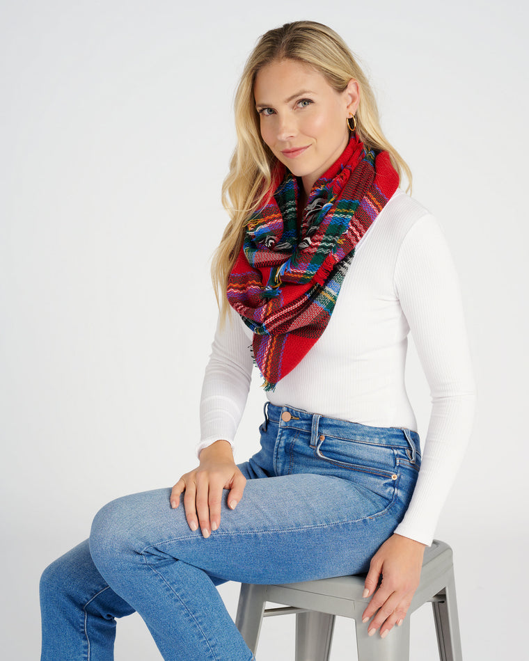 Red $|& Elegant Essence Woven Paid Infinity Scarf - SOF Full Front