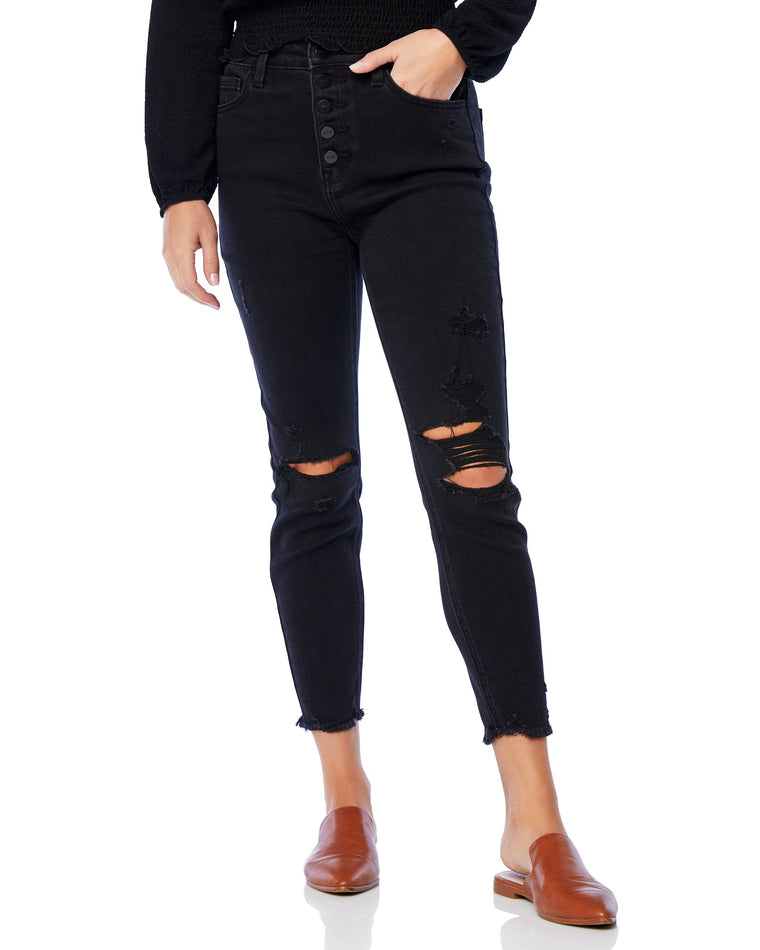 Black $|& Ceros Jeans High Rise Button Fly Skinny - SOF Front