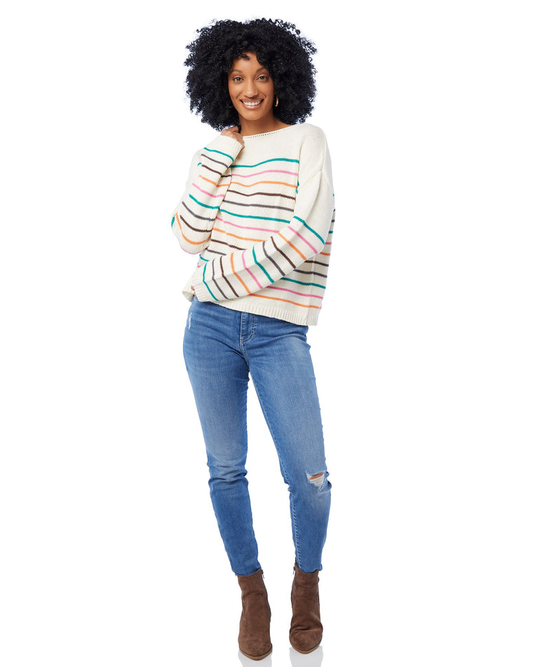 Pink Multi $|& ACOA Drop Shoulder Stripe Sweater - SOF Full Front