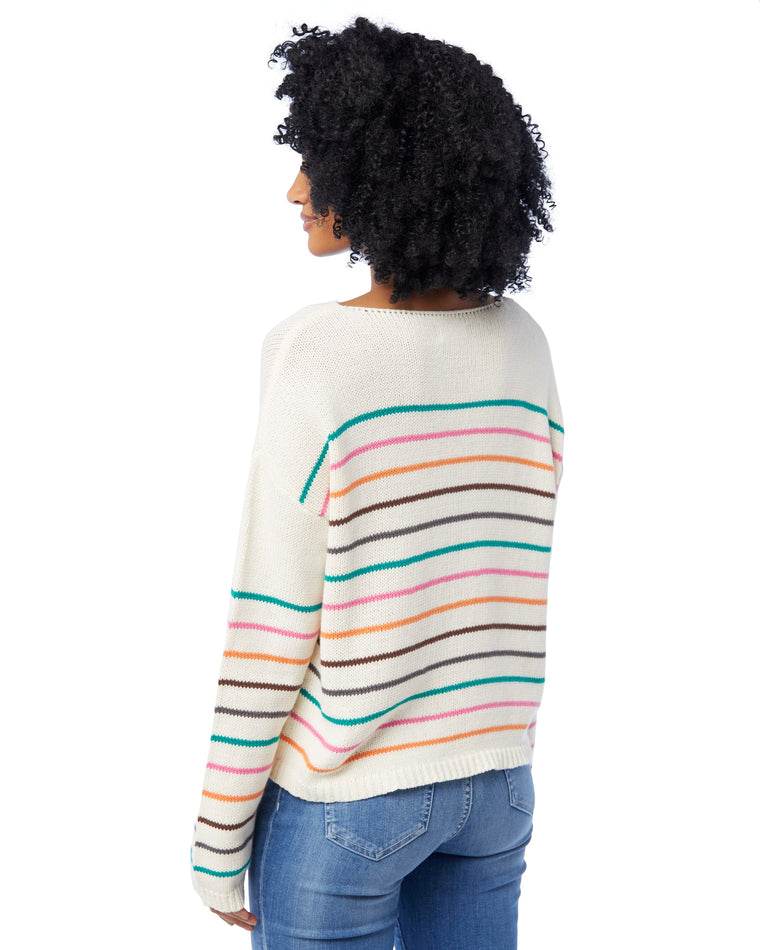 Pink Multi $|& ACOA Drop Shoulder Stripe Sweater - SOF Back