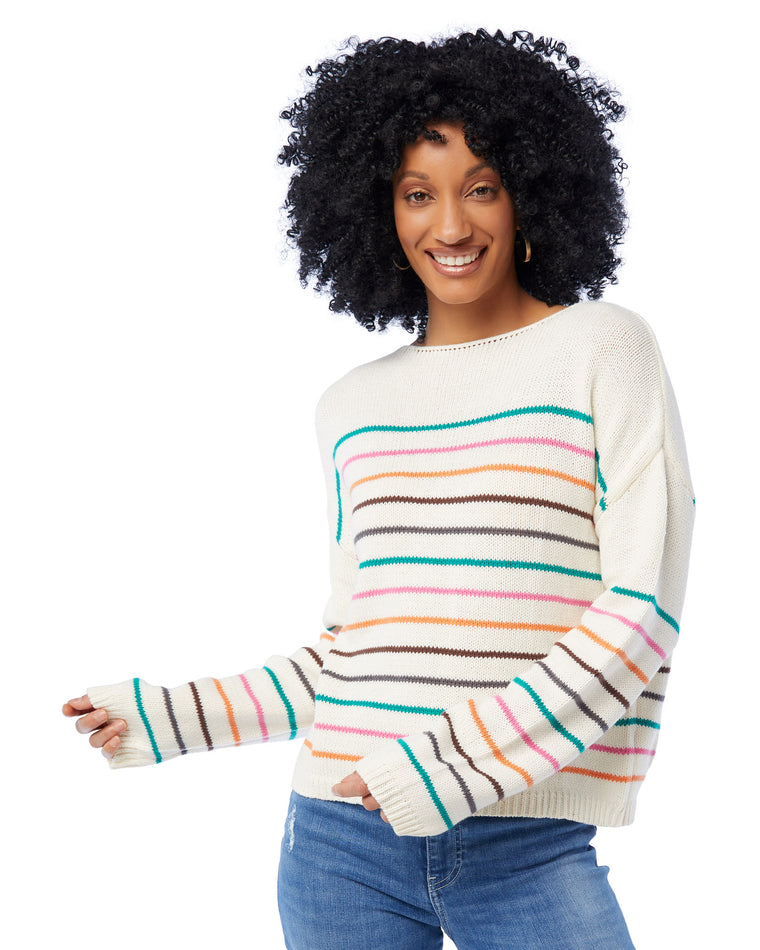 Pink Multi $|& ACOA Drop Shoulder Stripe Sweater - SOF Front