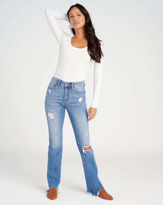 Medium Blue $|& Ceros Jeans Mid Rise Distressed Bootcut - SOF Full Front