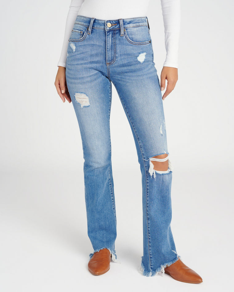 Medium Blue $|& Ceros Jeans Mid Rise Distressed Bootcut - SOF Front