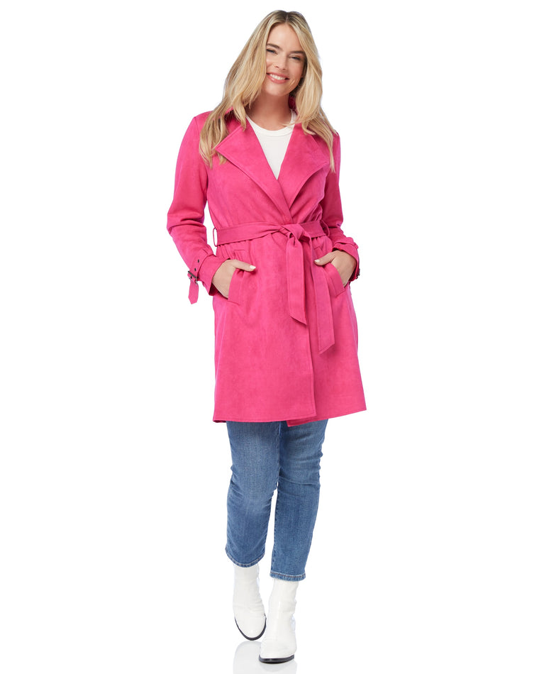 Hot Pink $|& Coalition Faux Suede Belted Coat - SOF Front
