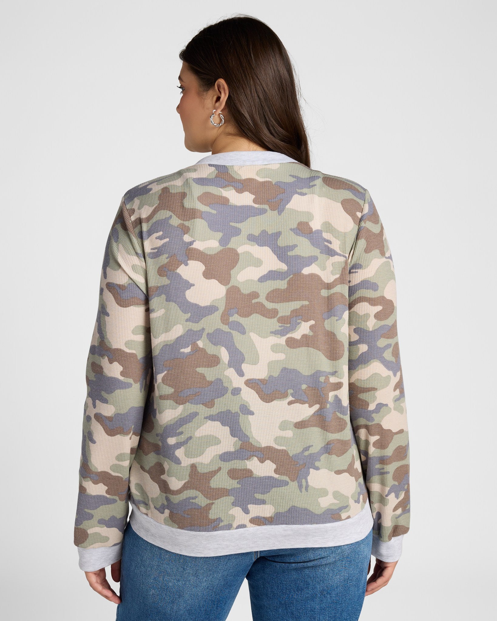 Sage $|& Hem & Thread Thermal Knit Camo Bomber Jacket - SOF Back