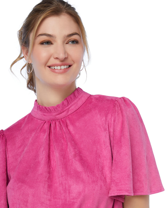 Pink Pink $|& VOY Los Angeles Short Sleeve Smocked Waist Solid Velvet Top - SOF Detail