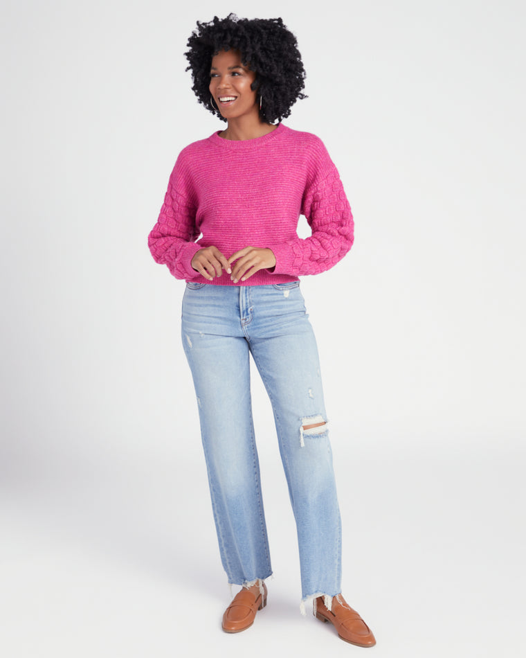 Berry Berry $|& Woven Heart Textured Pullover Sweater - SOF Full Front