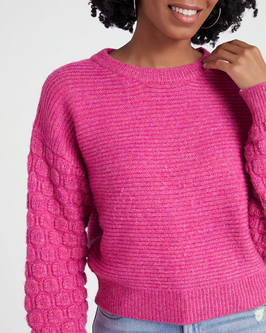 Berry Berry $|& Woven Heart Textured Pullover Sweater - SOF Detail