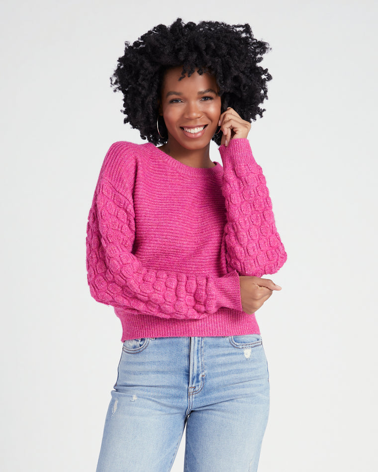 Berry Berry $|& Woven Heart Textured Pullover Sweater - SOF Front