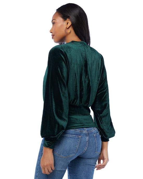 Green $|& THML Velvet Long Sleeve Blouse - SOF Back