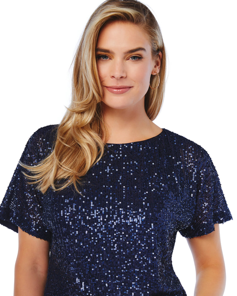 Navy $|& Skies Are Blue Sequined Batwing Sleeve Top - SOF Detail