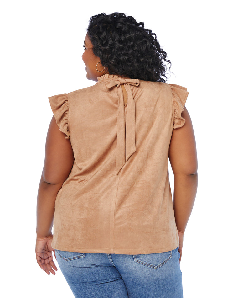 Taupe Taupe $|& VOY Los Angeles Suede Ruffle Sleeve Top - SOF Back