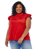 Plus Size Suede Ruffle Sleeve Top