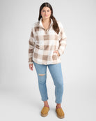 Mocha $|& Vanilla Bay Gingham Check Sherpa Half Zip - SOF Full Front