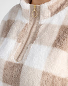 Mocha $|& Vanilla Bay Gingham Check Sherpa Half Zip - SOF Detail