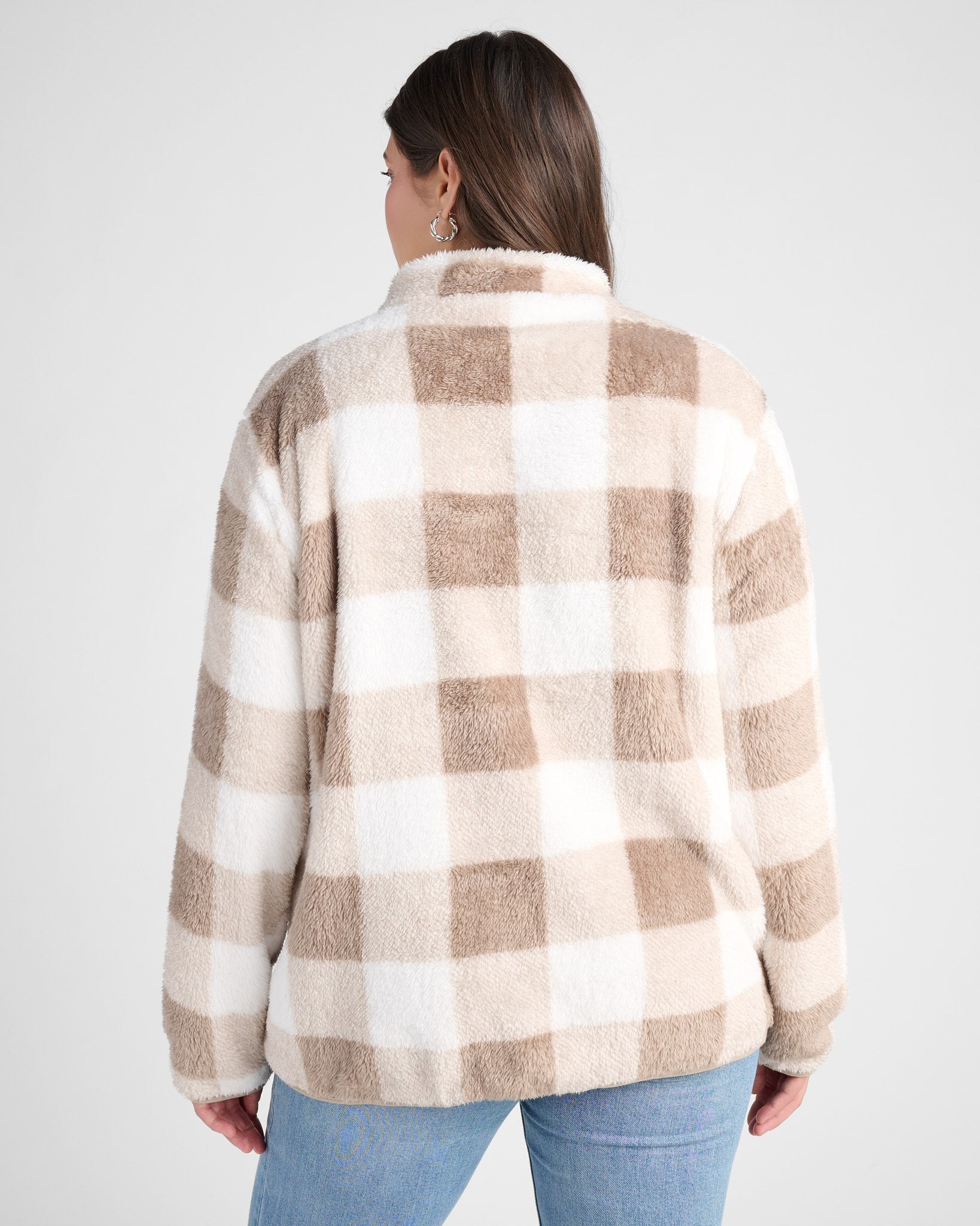 Mocha $|& Vanilla Bay Gingham Check Sherpa Half Zip - SOF Back