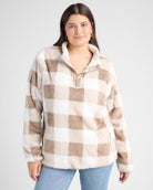 Mocha $|& Vanilla Bay Gingham Check Sherpa Half Zip - SOF Front