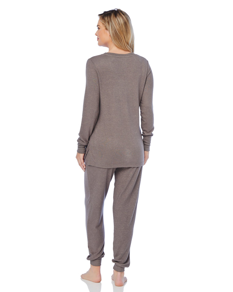 Heather Pebble Taupe $|& Search For Sanity Super Soft Hacci V-Neck Lounge Set - SOF Back