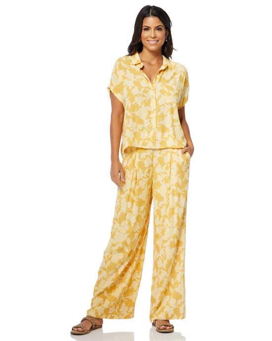 Cliff Rose Print Yellow $|& The Normal Brand Ezra Crepe Wide Leg Pant - SOF Full Front