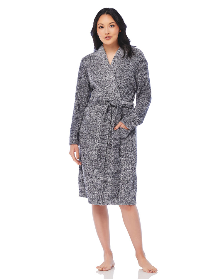 Heather Black $|& Softies Marshmallow Ribbed Robe - SOF Front