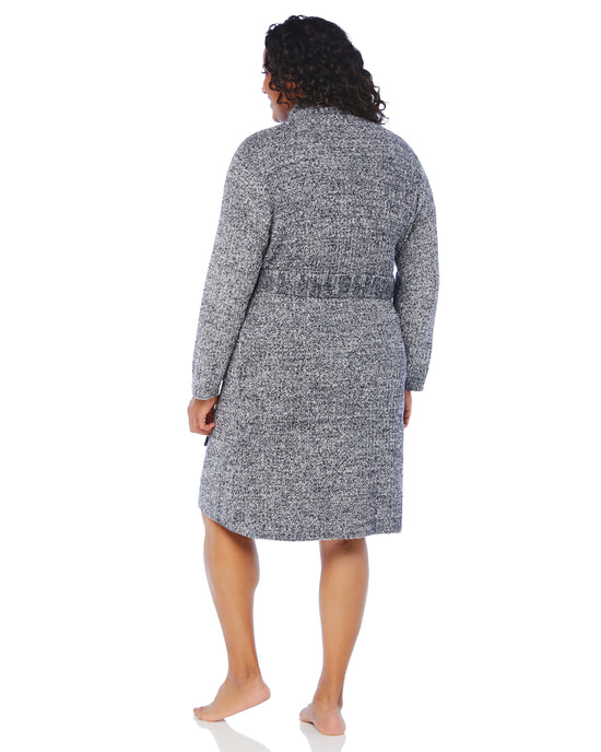 Heather Black $|& Softies Marshmallow Ribbed Robe - SOF Back