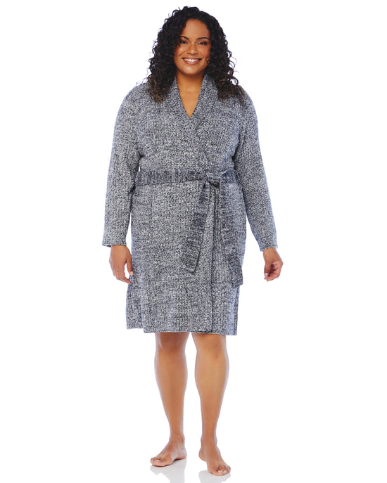 Heather Black $|& Softies Marshmallow Ribbed Robe - SOF Front