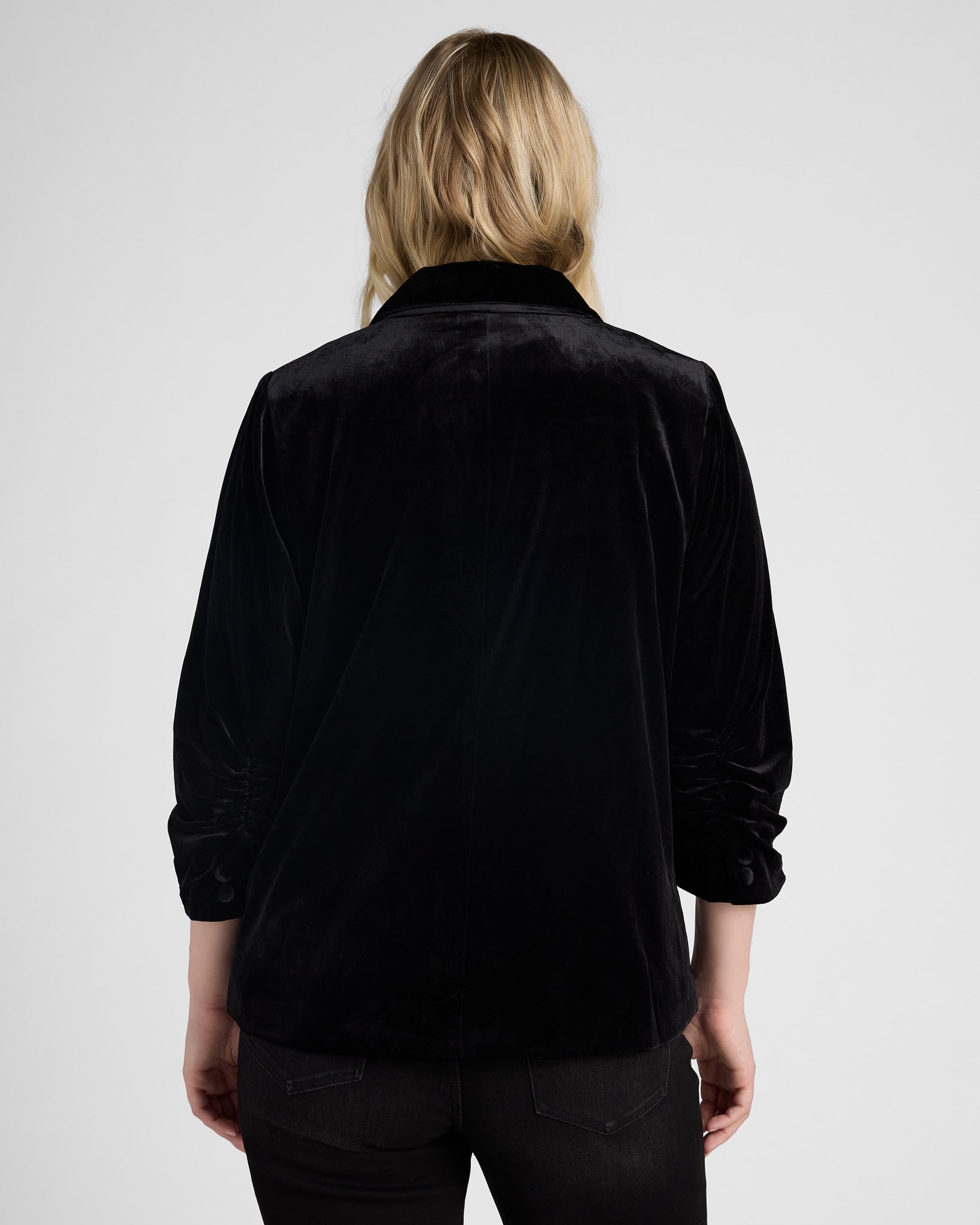 Black $|& Skies Are Blue Ruched Sleeve Velvet Blazer - SOF Back