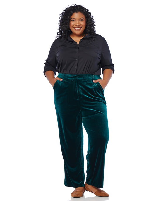 Hunter Green Green $|& Skies Are Blue Wide Leg Velvet Pants - SOF Full Front